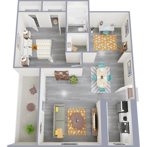 Floor plan for 1 bed, 1 bath, 880 sqft